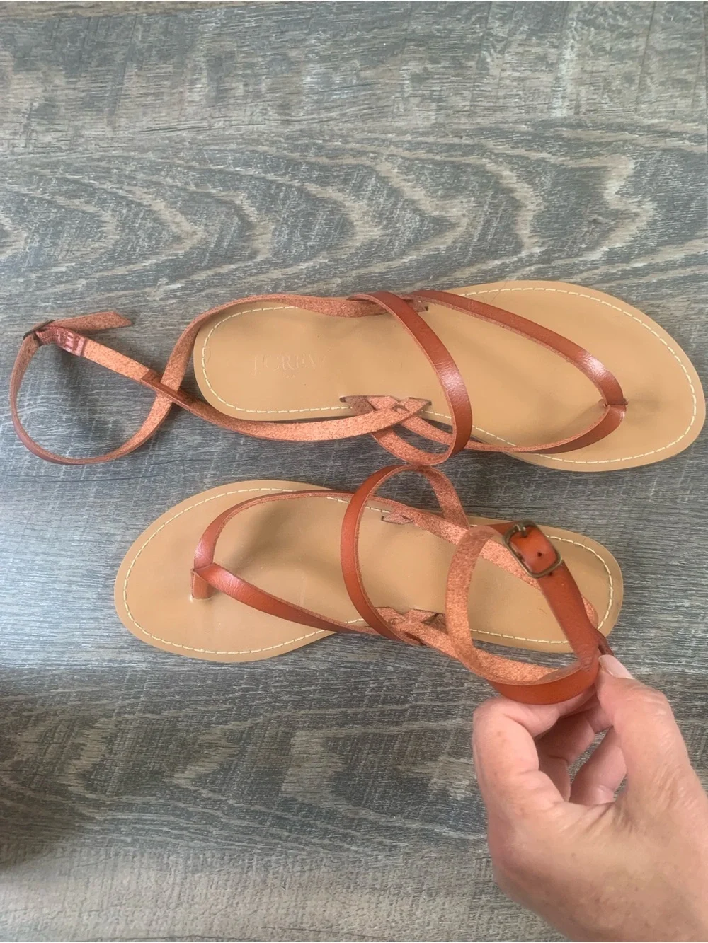 J.Crew Summer Strappy Cognac Leather  Flat Sandals